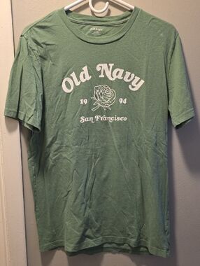 Old Navy Green Short-Sleeve Graphic Tee with White Rose